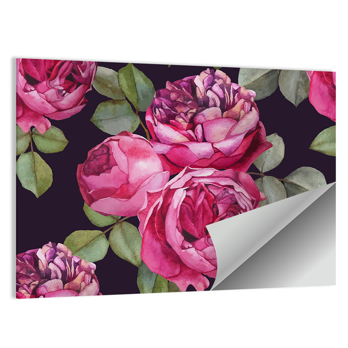 Pink Watercolor Roses Wall Art as a poster print