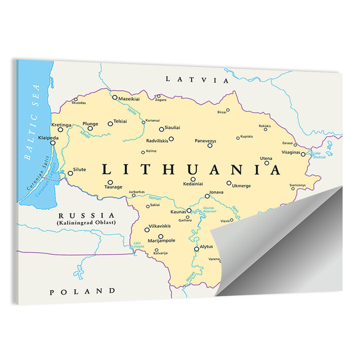 Lithuania Political Map Wall Art as a poster print