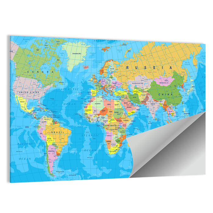 Colorful Mercator World Map Wall Art as a poster print
