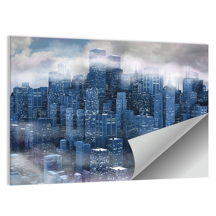 Misty Twilight City Skyline Wall Art as a poster print