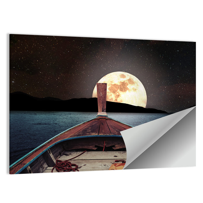 Longtail Boat Under Full Moon Wall Art as a poster print