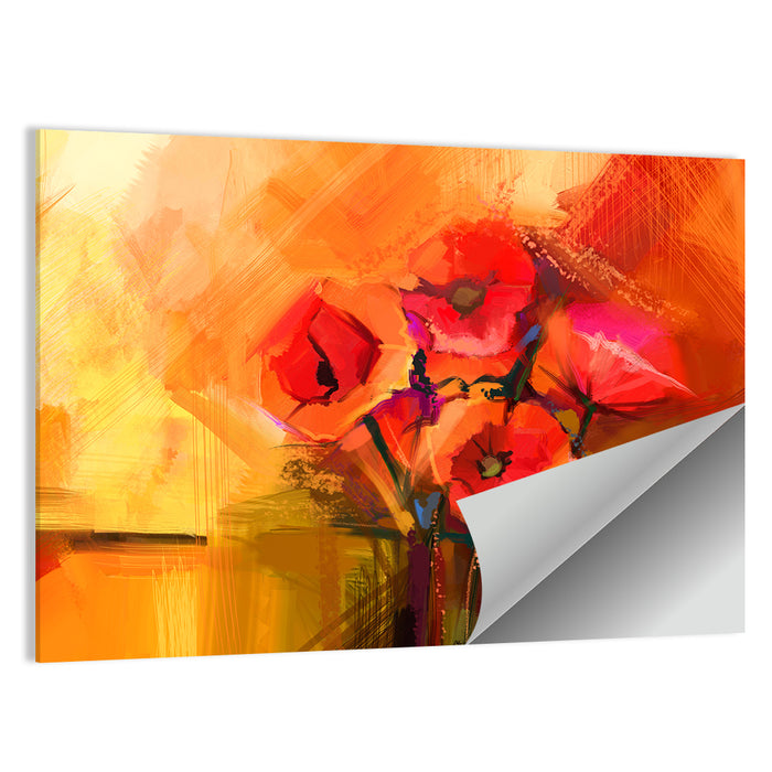 Impasto Red Poppy Bouquet Wall Art as a poster print