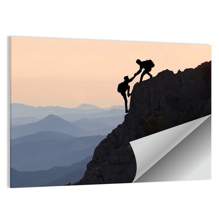 Sunset Mountaineering Silhouette Wall Art as a poster print