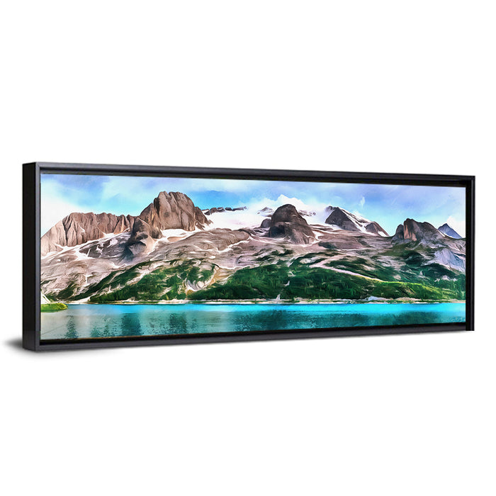 Snow-capped Mountain Lake Wall Art as a framed canvas