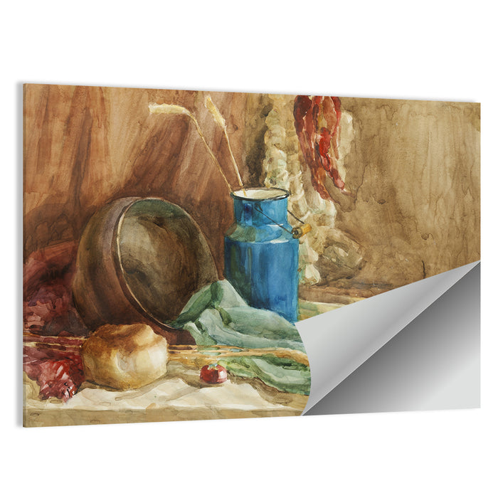 Blue Milk Can Watercolor Still Life Wall Art as a poster print