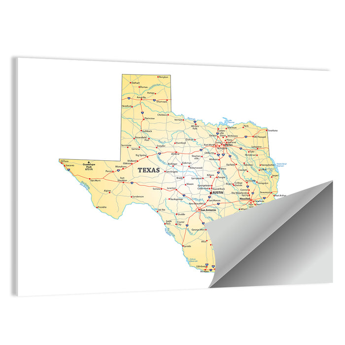 Texas Road Map Illustration Wall Art as a poster print