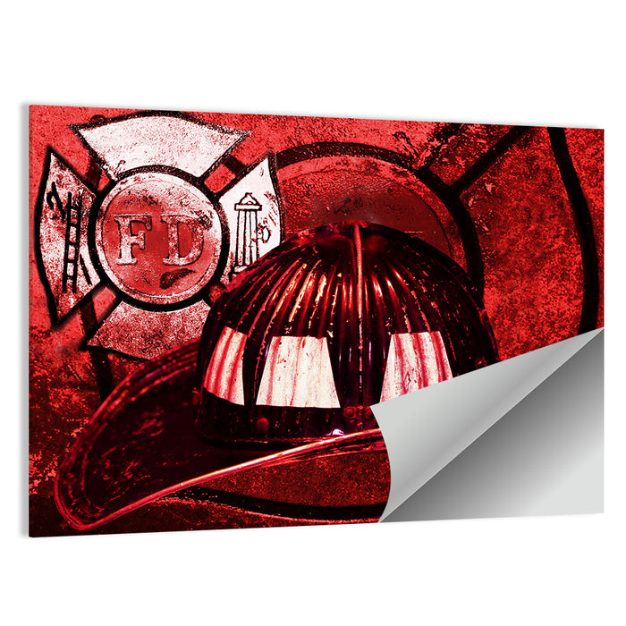 Vintage Fire Helmet with Maltese Cross Wall Art as a poster print