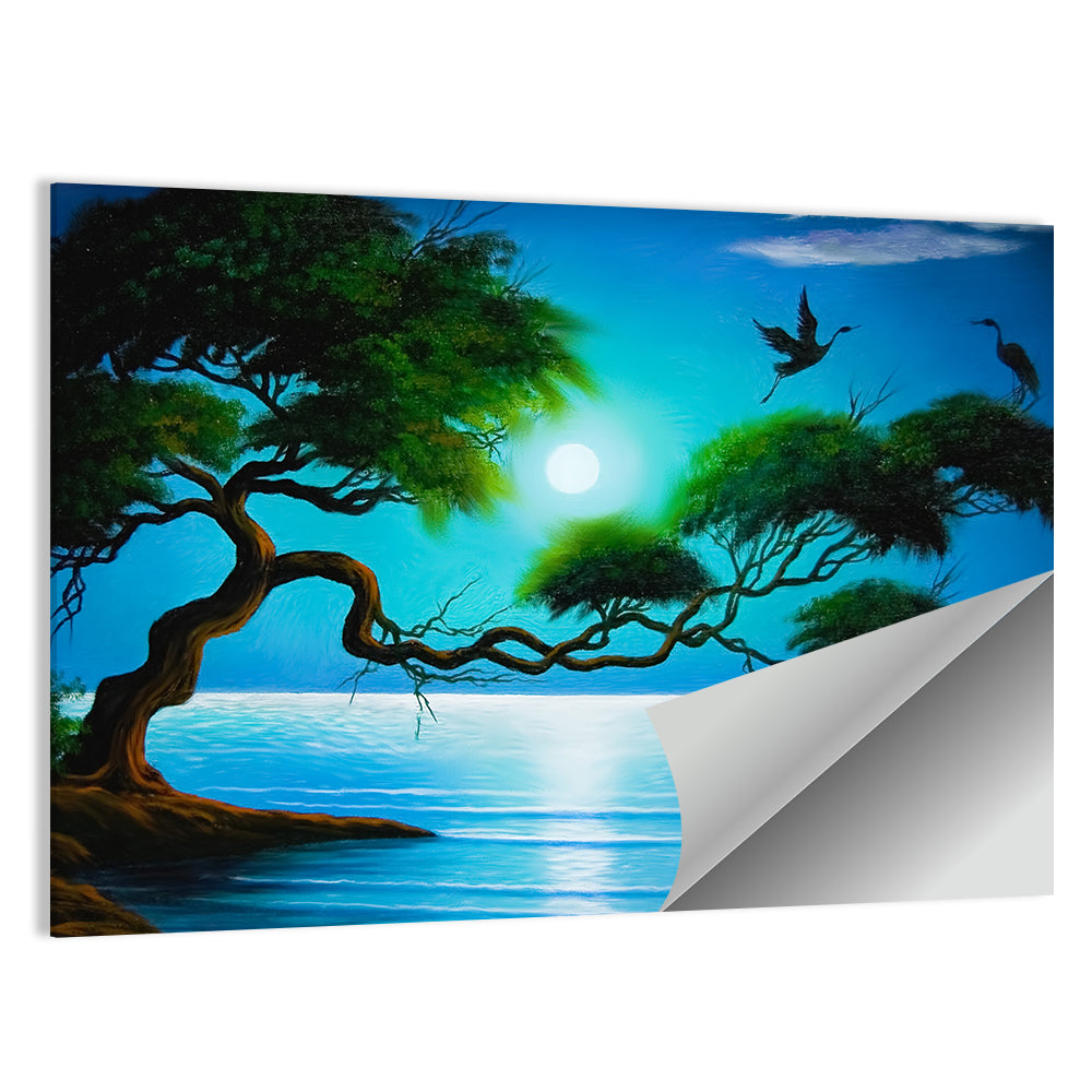 Tree On Coast With Storks Wall Art