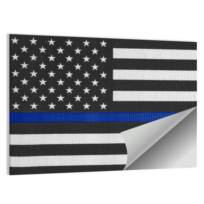 Monochrome American Flag with Blue Stripe Wall Art as a poster print