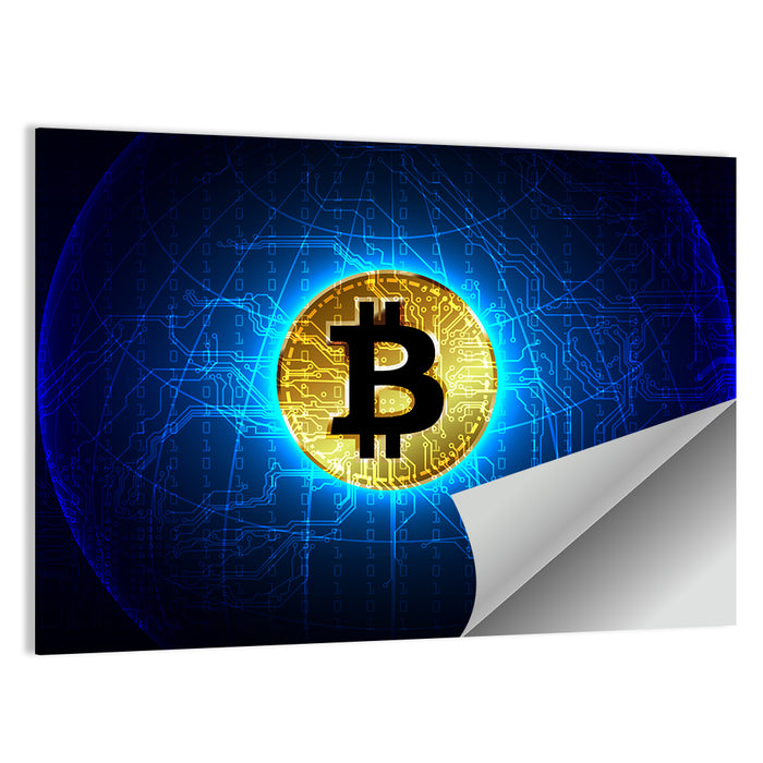 Golden Bitcoin Globe Wall Art as a poster print