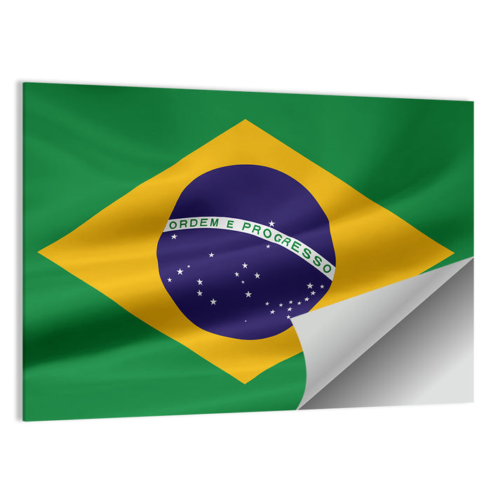 Brazil Flag with Ordem E Progresso Wall Art as a poster print