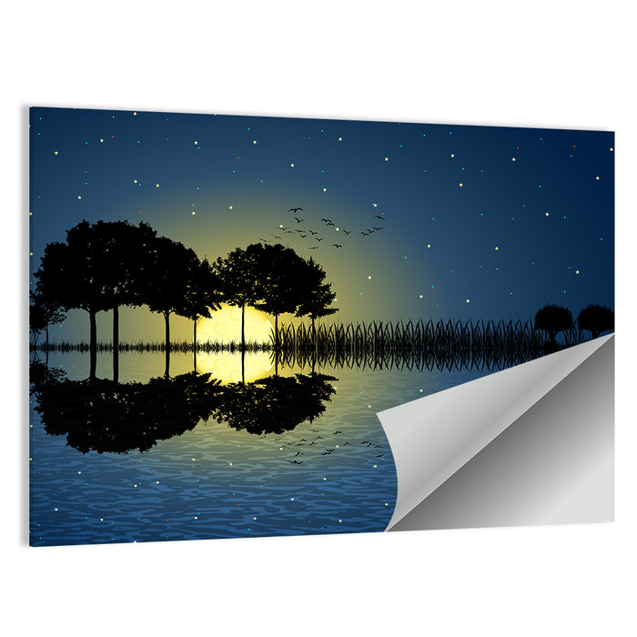 Moonlit Guitar Island Wall Art as a poster print