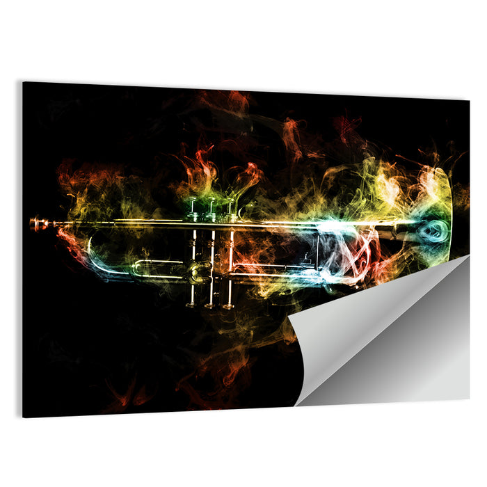 Brass Trumpet with Vibrant Smoke Wall Art as a poster print