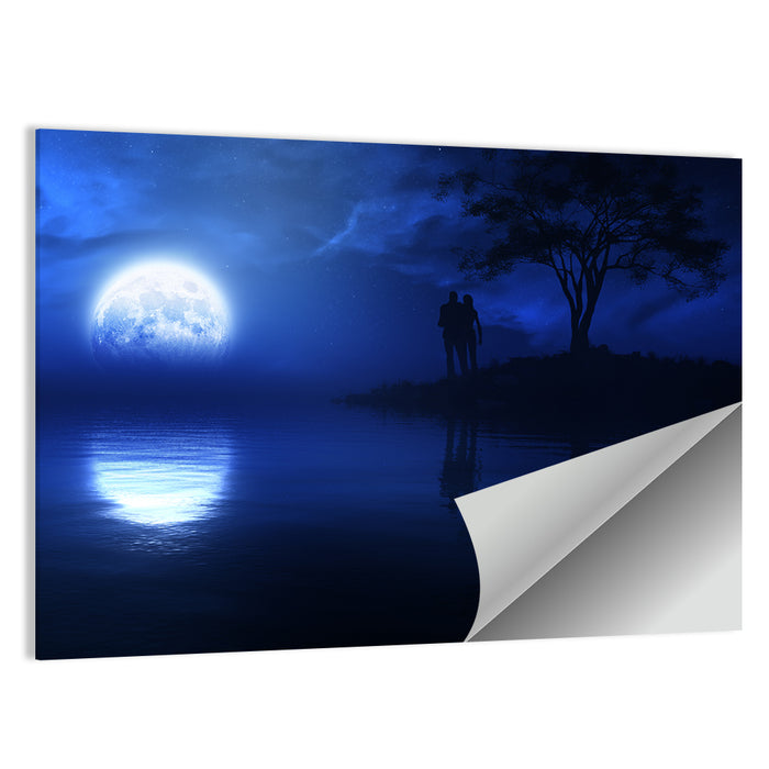 Loving Couple Under Moonlight Wall Art as a poster print