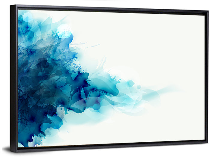 Blue Watercolor Ink Blot Wall Art as a framed canvas