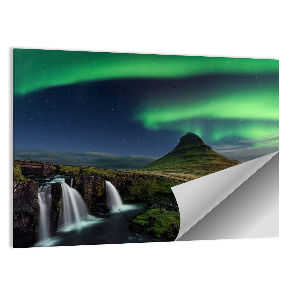 Northern Light Over Kirkjufellsfoss Waterfall Wall Art