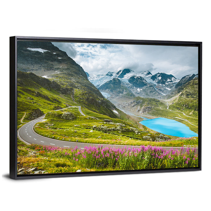 Winding Road Through the Swiss Alps Wall Art as a framed canvas