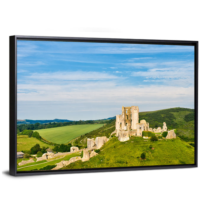 Corfe Castle Ruins Wall Art as a framed canvas