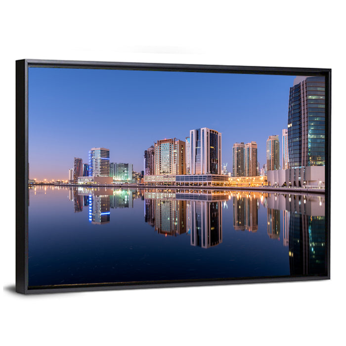 Dubai Marina Skyline at Dusk Wall Art as a framed canvas