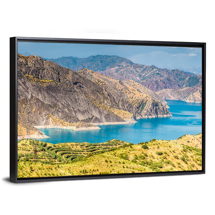 Nurek Reservoir, Tajikistan Wall Art as a framed canvas