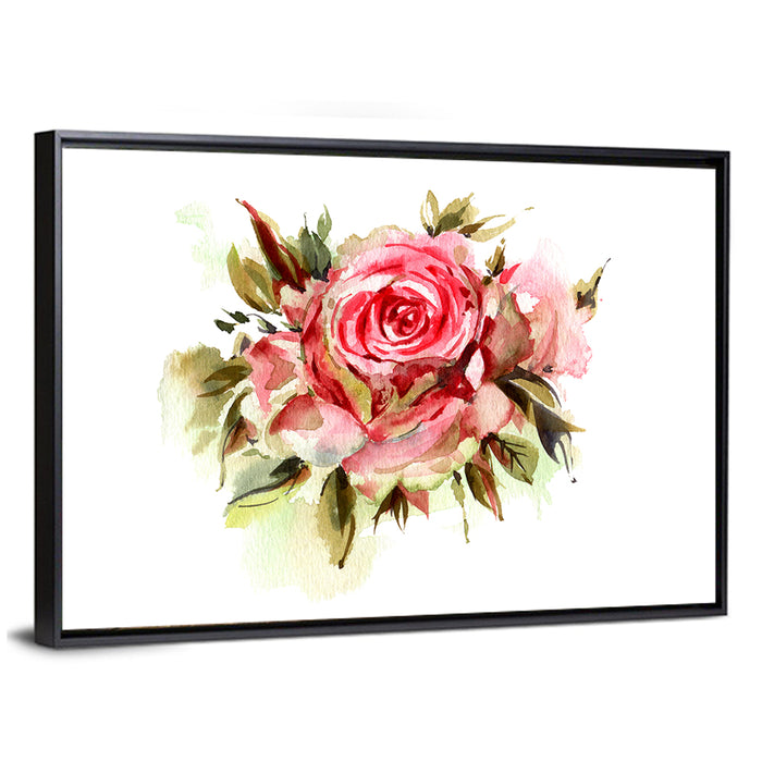 Single Bloom Rose Watercolor Wall Art as a framed canvas