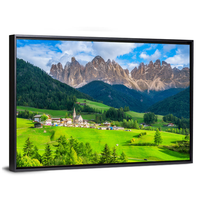 Santa Maddalena Village, Dolomites Wall Art as a framed canvas