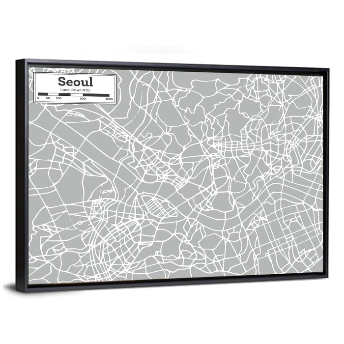 Seoul Street Map Wall Art as a framed canvas