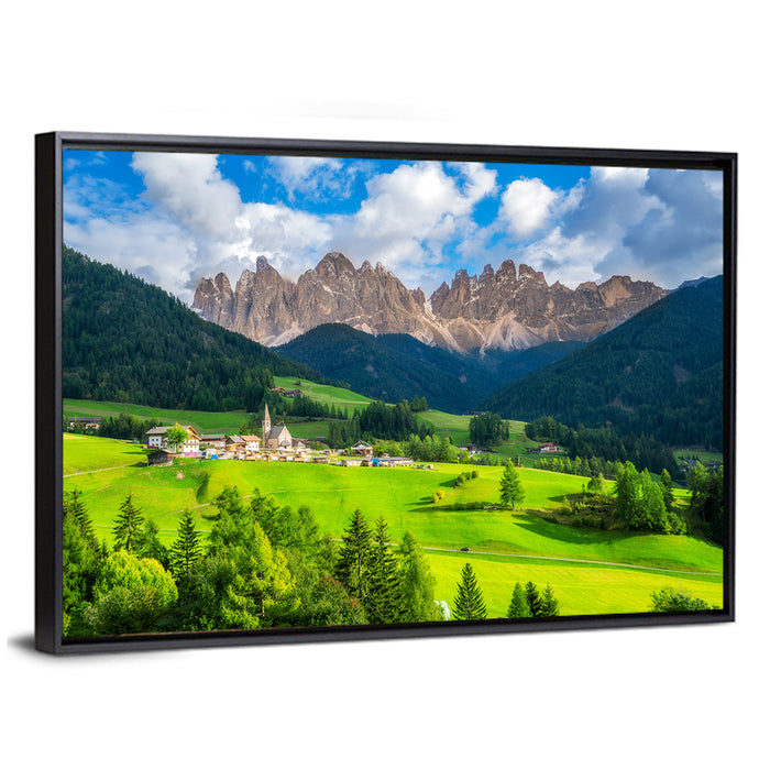 Santa Maddalena Village, Odle Peaks Wall Art as a framed canvas