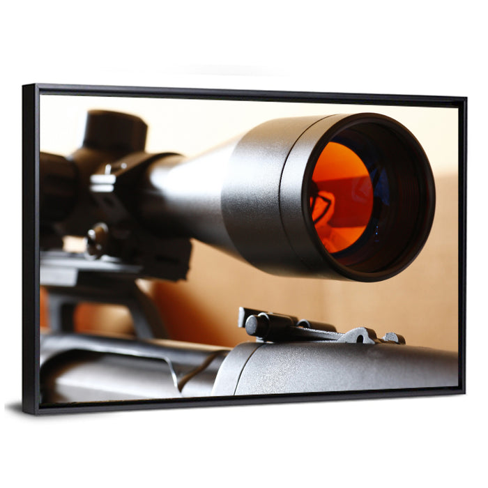 Sniper Scope Close Up Wall Art as a framed canvas