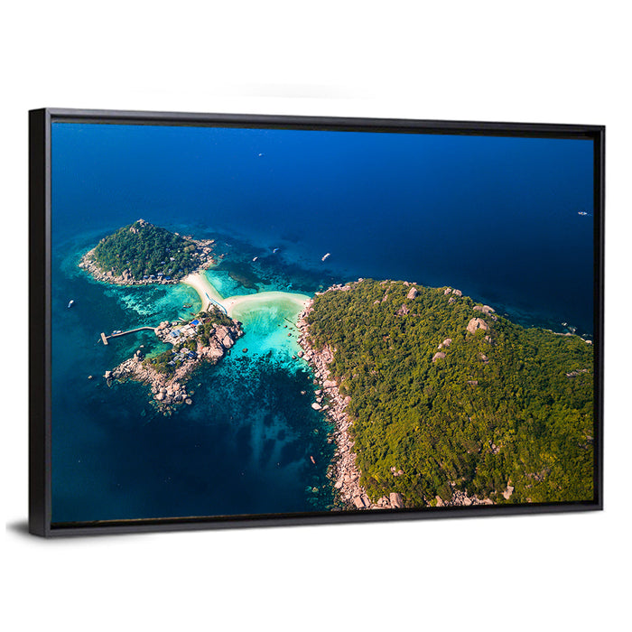 Koh Nang Yuan Aerial View Wall Art as a framed canvas