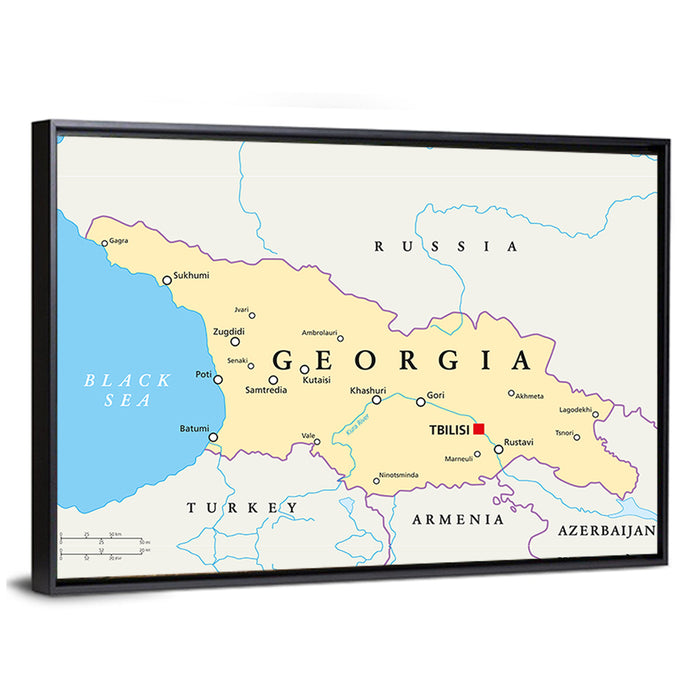 Georgia Political Map with Labeled Cities Wall Art as a framed canvas