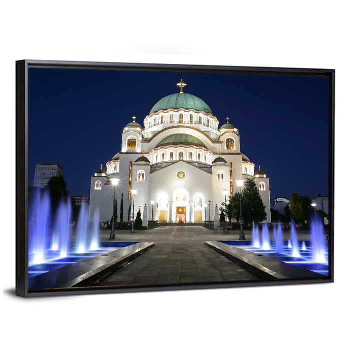 Saint Sava Cathedral at Night Wall Art as a framed canvas