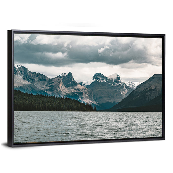 Maligne Lake, Snow-capped Peaks Wall Art as a framed canvas