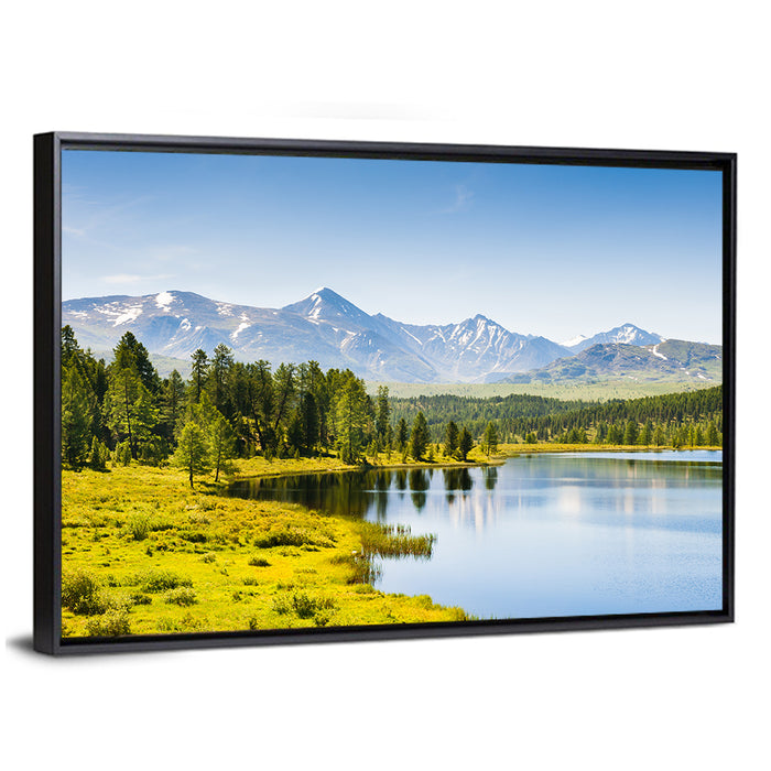 Altai Lake with Snow Capped Peaks Wall Art as a framed canvas