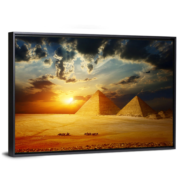 Great Pyramids of Giza at Dusk Wall Art as a framed canvas