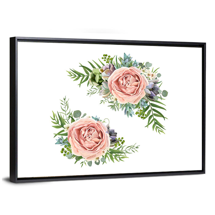 Mirrored Pink Rose Clusters Wall Art as a framed canvas