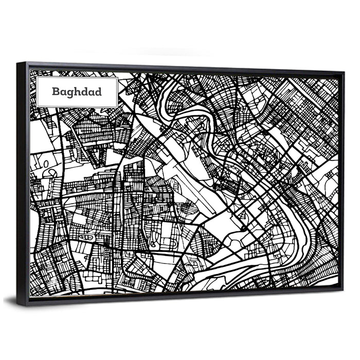 Baghdad Geometric Map Wall Art as a framed canvas