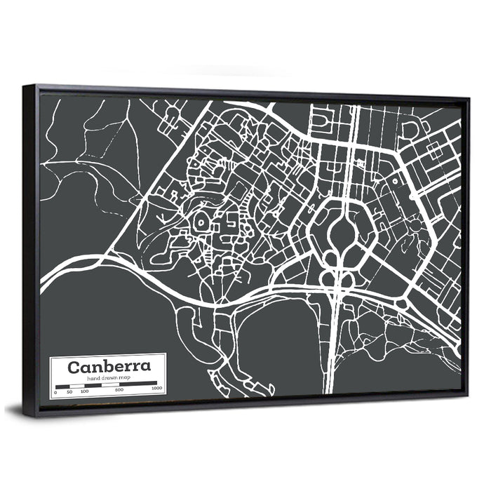 Canberra Street Grid Map Wall Art as a framed canvas