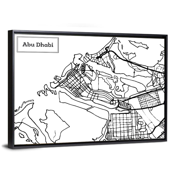 Abu Dhabi City Grid Map Wall Art as a framed canvas