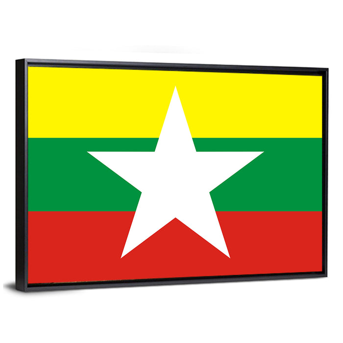 Myanmar Flag with Central Star Wall Art as a framed canvas