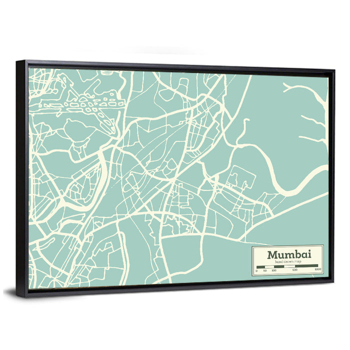 Mumbai Minimalist City Map Wall Art as a framed canvas
