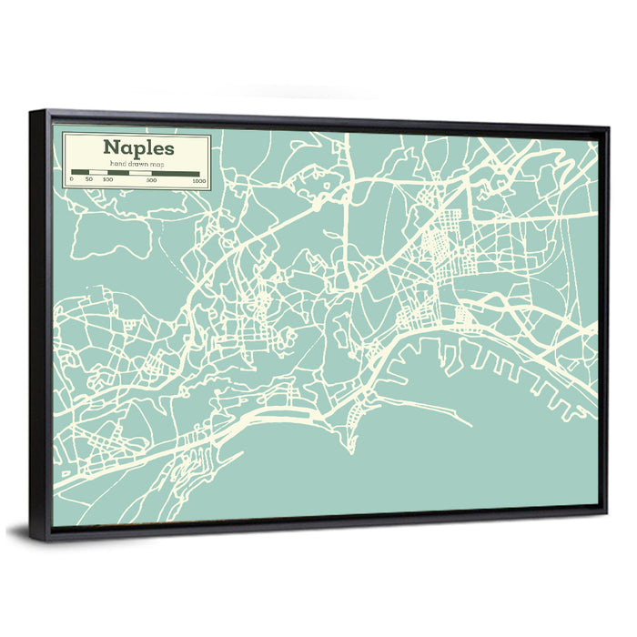 Naples Coastal Map Wall Art as a framed canvas