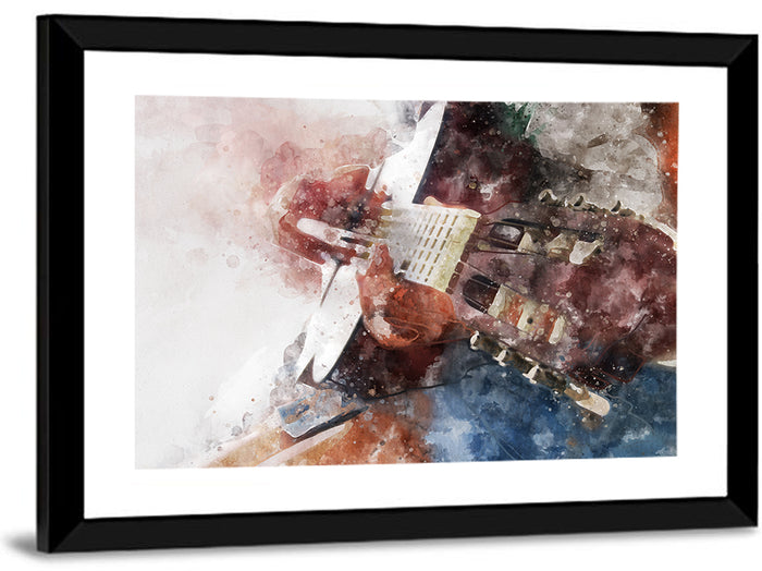 Acoustic Guitar Close Up Watercolor Wall Art as a framed print