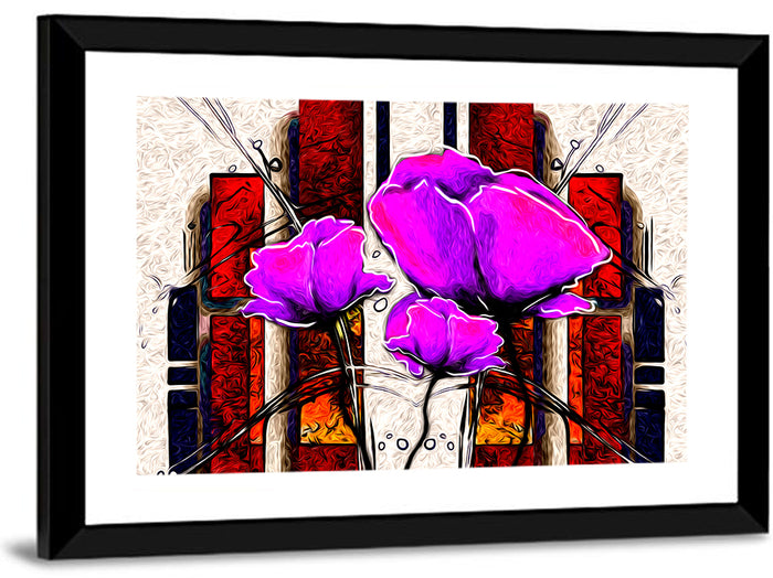 Purple Poppies Illustration Wall Art as a framed print