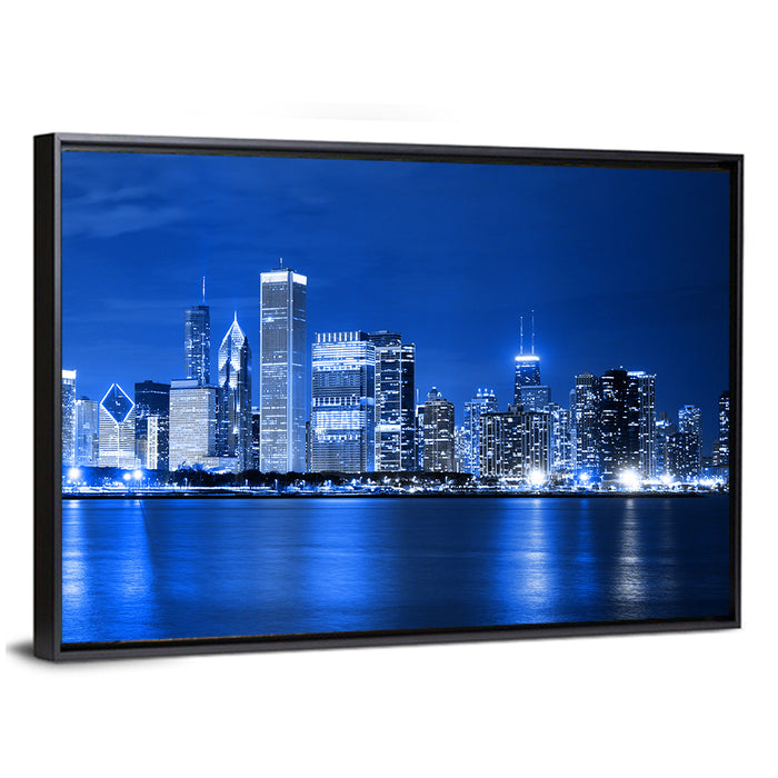 Chicago Financial District Skyline Wall Art as a framed canvas