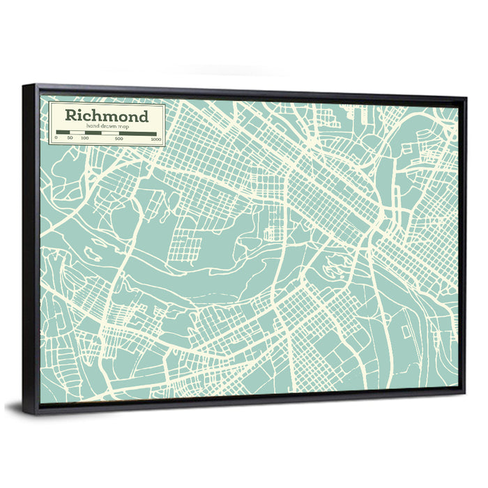 Richmond Teal City Map Wall Art as a framed canvas