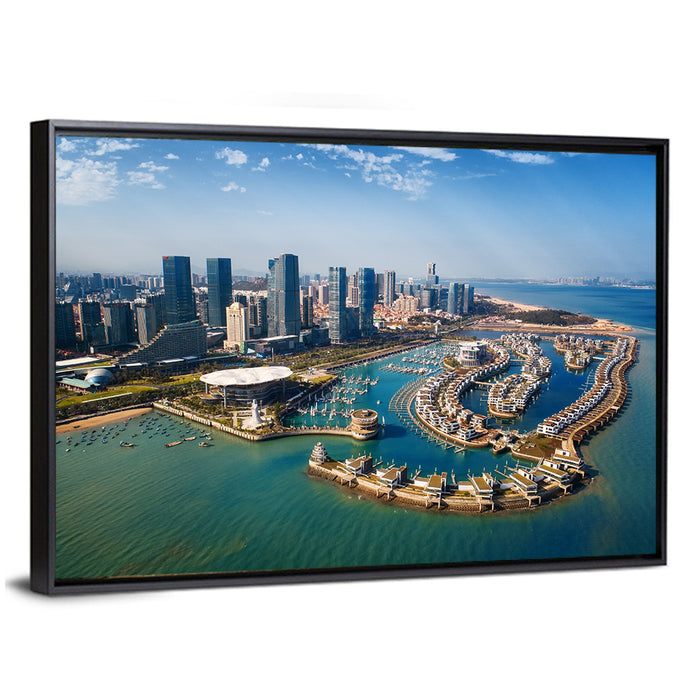 Xiamen Wuyuan Bay Skyline Wall Art as a framed canvas