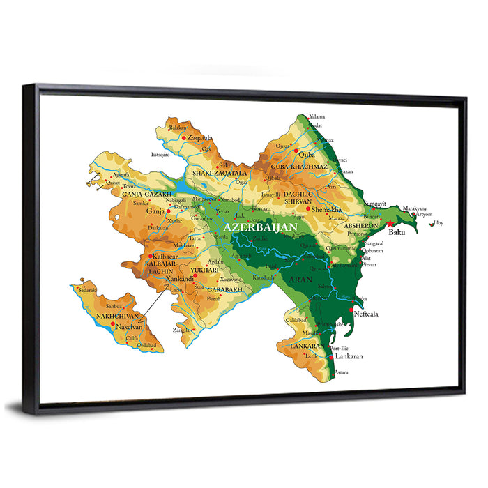 Relief Map of Azerbaijan Wall Art as a framed canvas