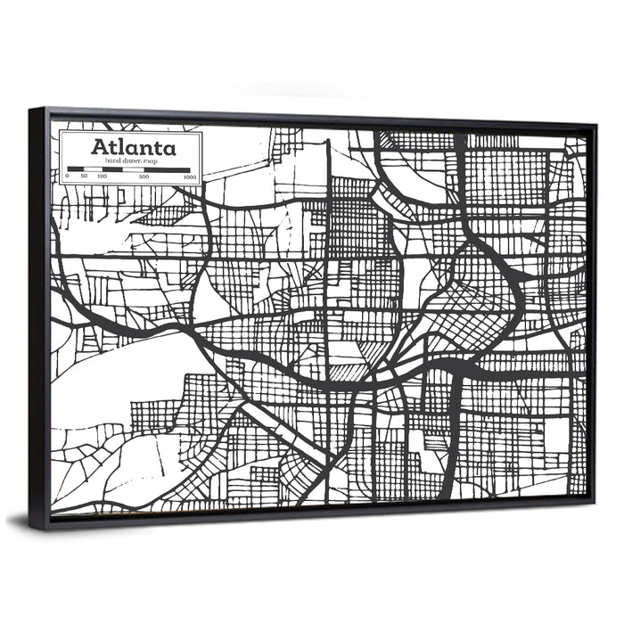 Atlanta Hand-drawn City Map Wall Art as a framed canvas