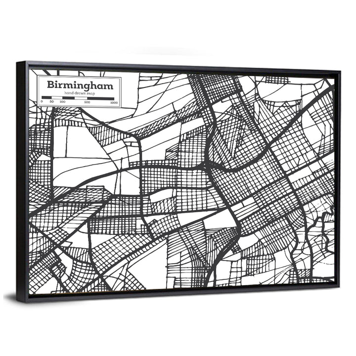 Birmingham Black and White City Map Wall Art